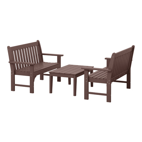 Malibu 3-Piece HDPE Outdoor Patio Furniture Couch and Coffee Table Set