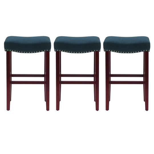Lenox 29" Upholstered Saddle Seat Cherry Bar Stools (Set of 3)