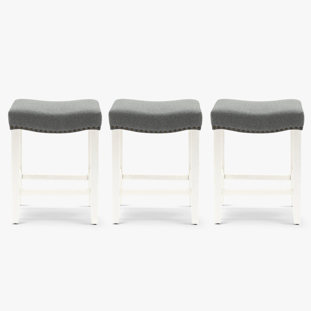 Lenox 24" Upholstered Saddle Seat Antique White Counter Stool (Set of 3)