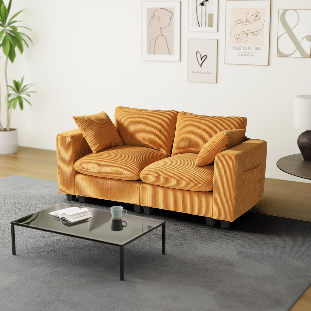 Hearthside 70" Modular Corduroy Loveseat Sofa With USB/Type-C Ports and Side Pockets