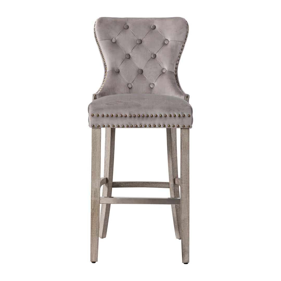 Wordford 29" Tufted Velvet Bar Stool, Antique Gray
