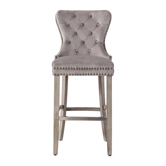 Wordford 29" Tufted Velvet Bar Stool, Antique Gray