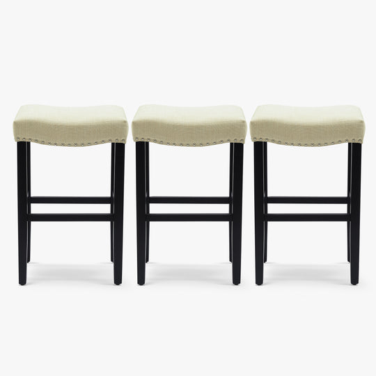 Lenox 29" Upholstered Saddle Seat Black Bar Stool (Set of 3)
