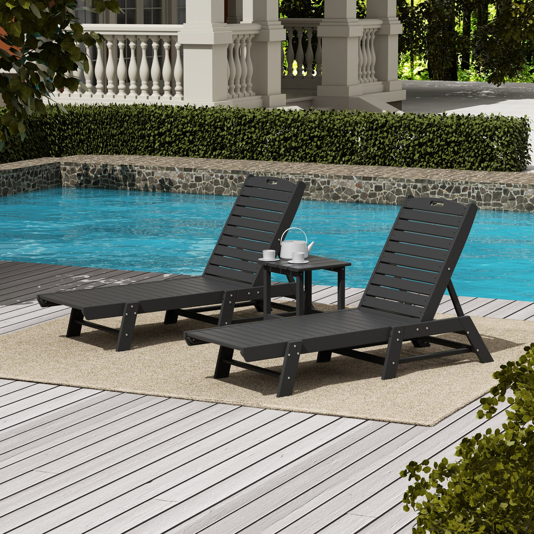 Malibu Poly Reclining Outdoor Patio Chaise Lounge Chair with Side Table Set