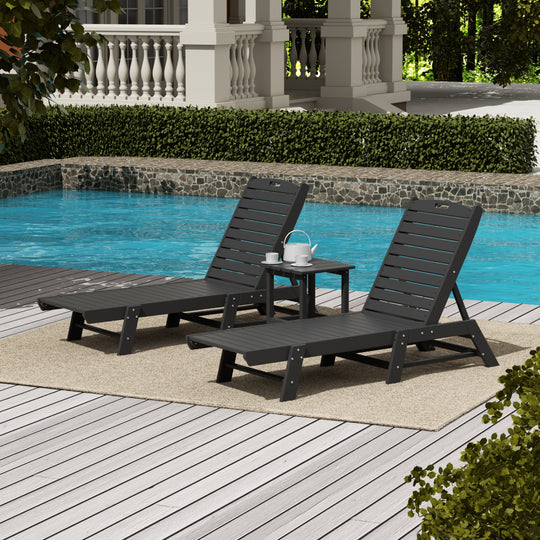 Malibu Poly Reclining Outdoor Patio Chaise Lounge Chair with Side Table Set