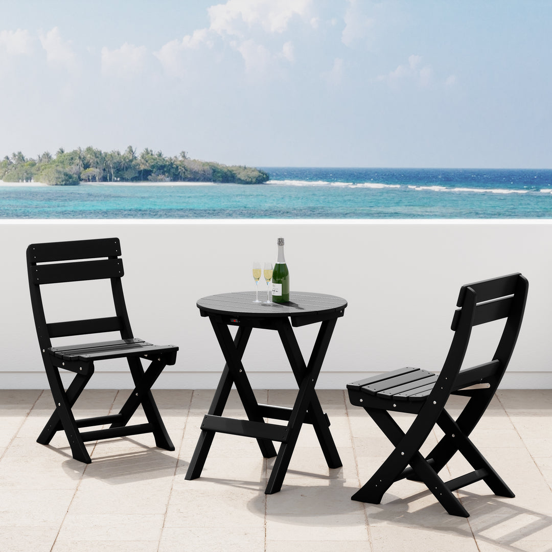 Malibu 3-Piece Outdoor HDPE Folding Patio Bistro Table and Chairs