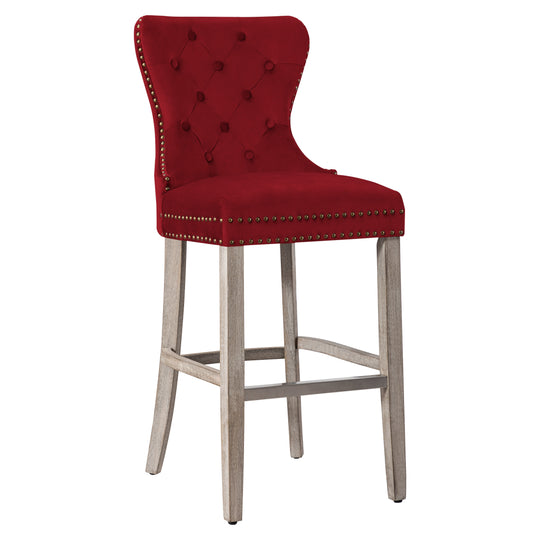 Wordford 29" Tufted Velvet Bar Stool, Antique Gray