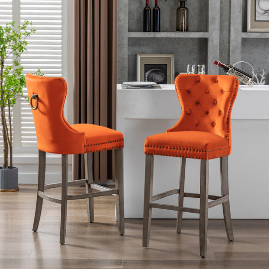 Wordford 29" Tufted Velvet Bar Stool (Set of 2), Antique Gray