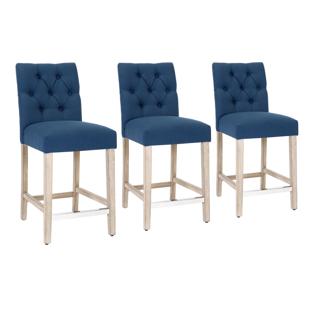 Hayes 24" Linen Fabric Tufted Counter Stool (Set of 3), Antique Gray