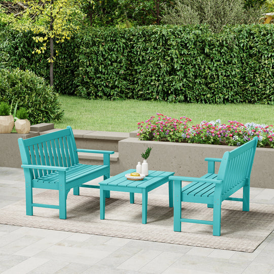 Malibu 3-Piece HDPE Outdoor Patio Furniture Couch and Coffee Table Set