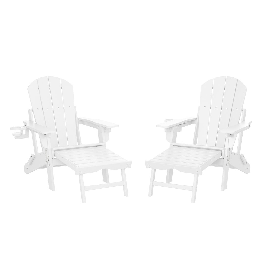 Malibu Folding Adjustable Adirondack Chair with Retractable Ottoman and Cup Holder (Set of 2)