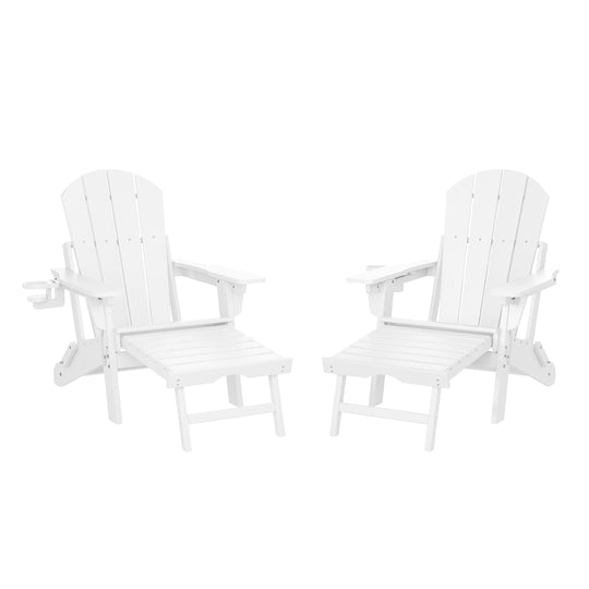 Malibu Folding Adjustable Adirondack Chair with Retractable Ottoman and Cup Holder (Set of 2)