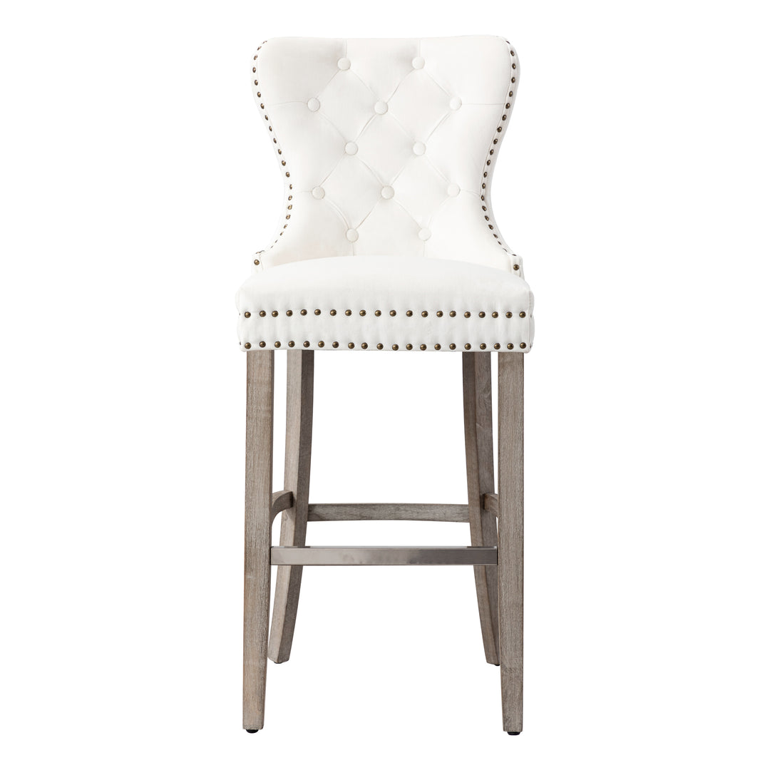 Wordford 29" Tufted Velvet Bar Stool, Antique Gray