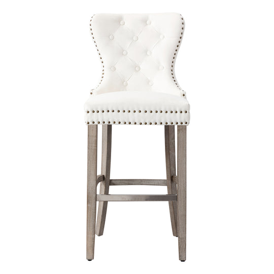 Wordford 29" Tufted Velvet Bar Stool, Antique Gray