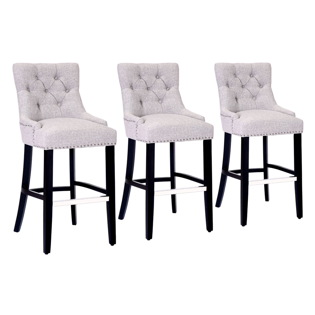 Hayes 29" Upholstered Tufted Wood Bar Stool (Set of 3), Black