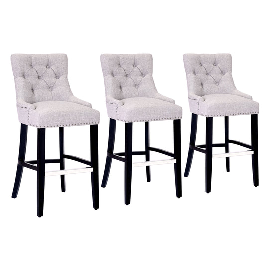 Hayes 29" Upholstered Tufted Wood Bar Stool (Set of 3), Black