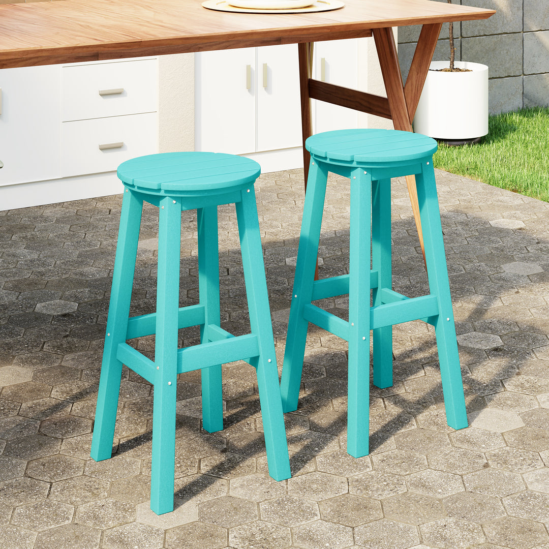 Malibu 29" HDPE Outdoor Patio Round Bar Stool (Set of 2)
