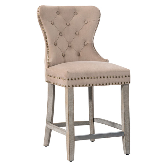 Wordford 24" Tufted Velvet Counter Stool, Antique Gray
