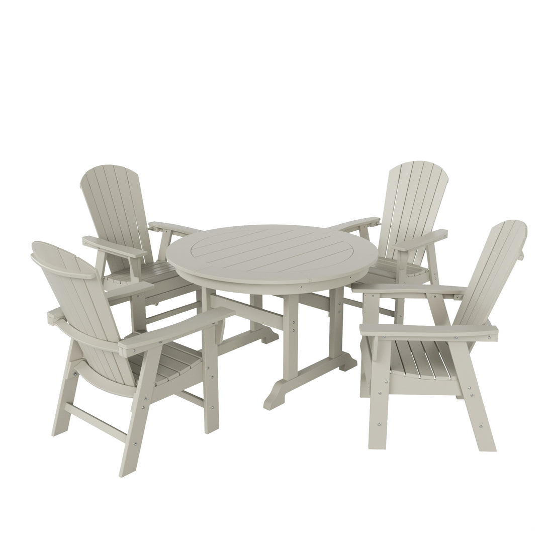 Dylan 5 Piece Outdoor Patio Round Dining Table and Shell Back Armchair Set
