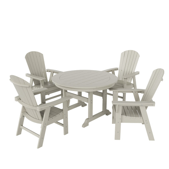 Dylan 5 Piece Outdoor Patio Round Dining Table and Shell Back Armchair Set
