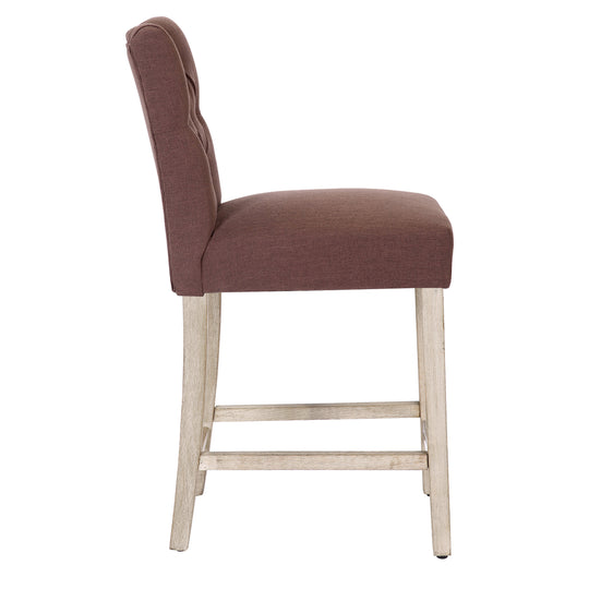 Hayes 24" Linen Fabric Tufted Counter Stool (Set of 3), Antique Gray