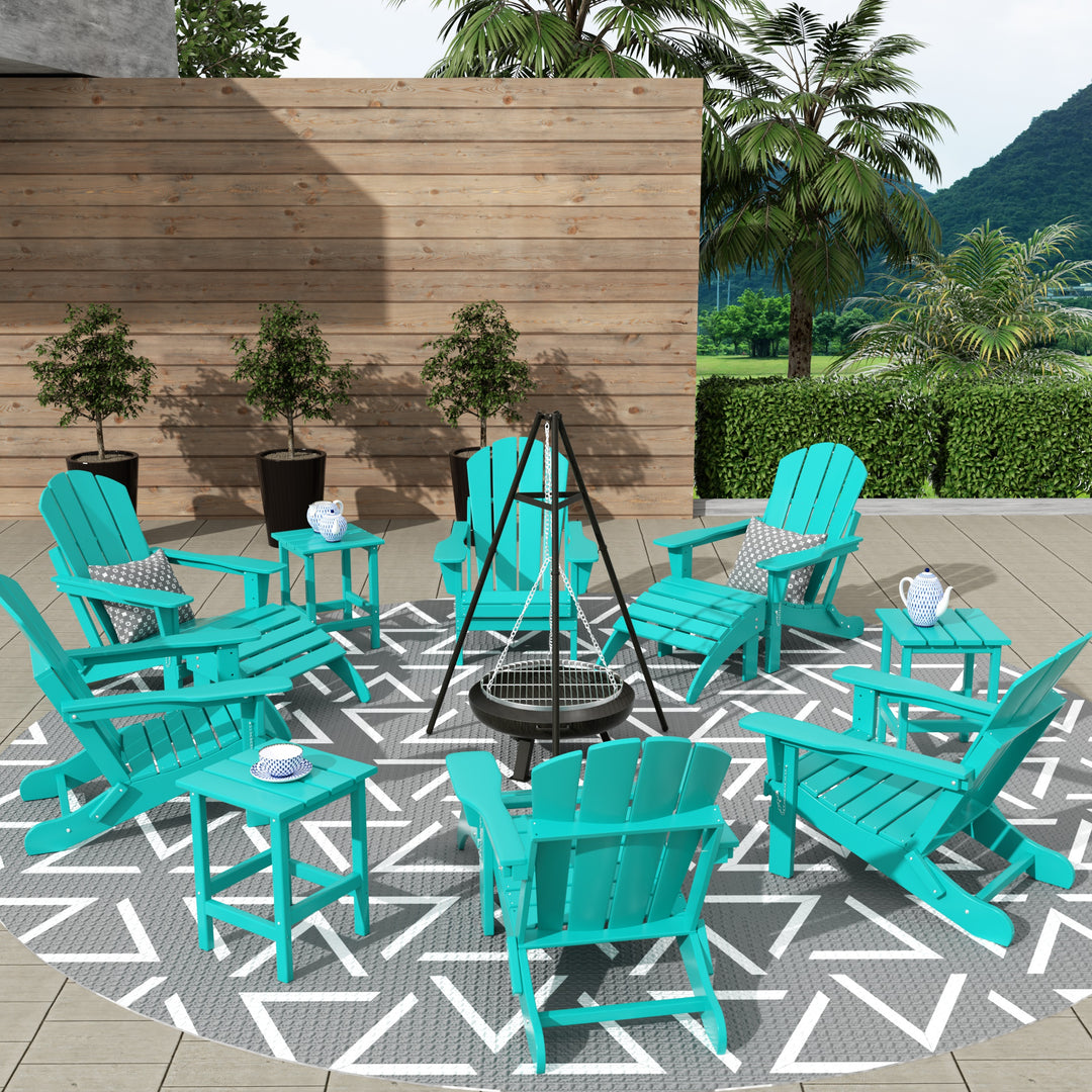 Malibu 12-Piece Outdoor Folding Poly Adirondack Chair With Ottoman And Side Table