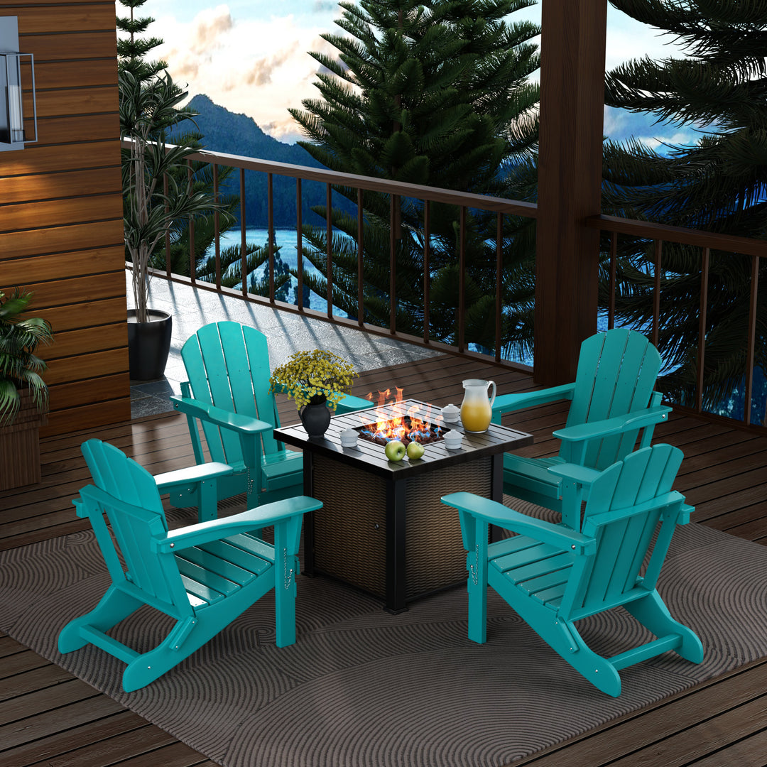 Malibu Modern Folding Poly Adirondack Chair With Square Fire Pit Table