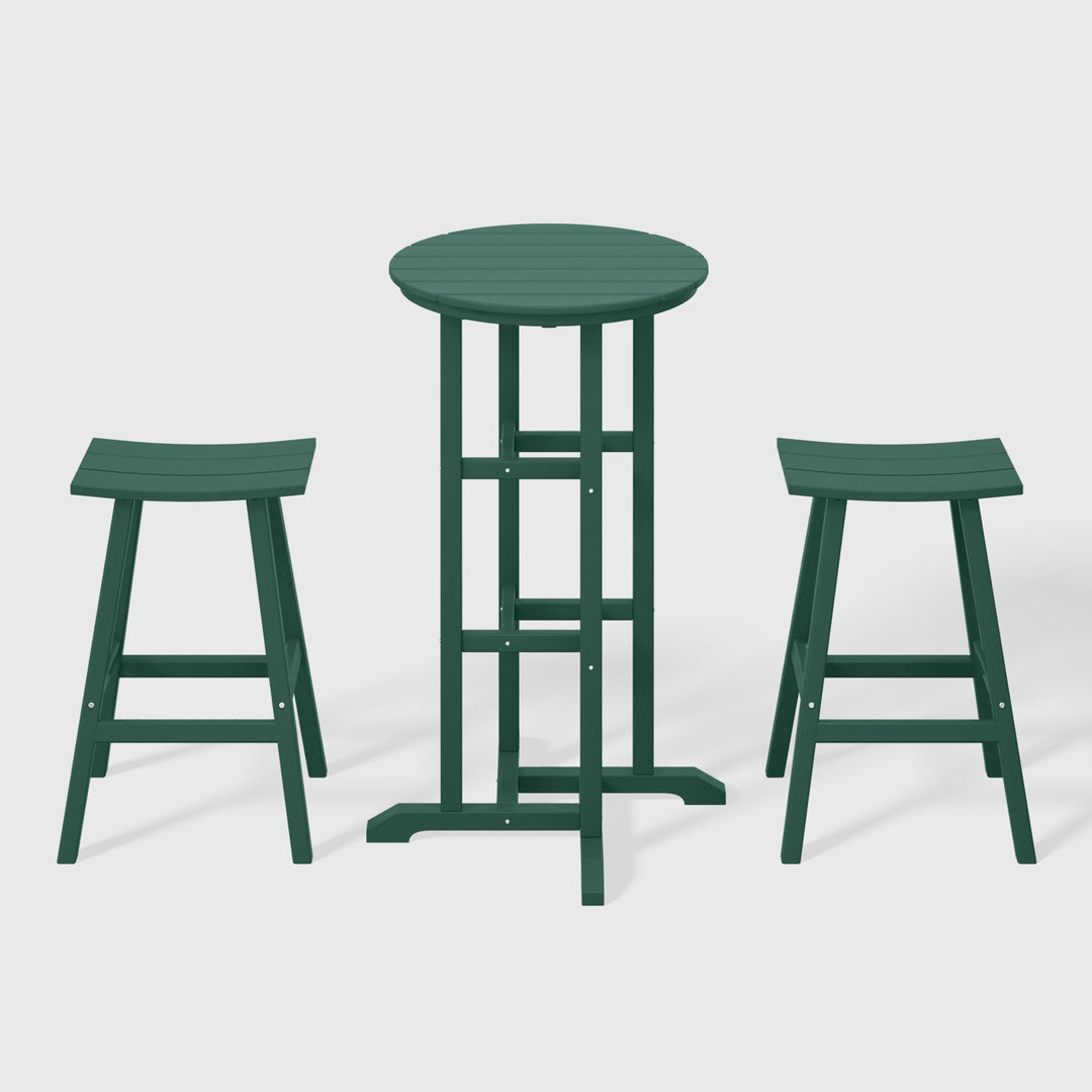 Malibu Outdoor Patio Bar Height Table and Bar Stool 3-Piece Dining Set