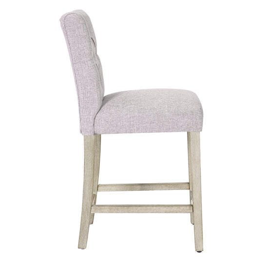 Hayes 24" Linen Fabric Tufted Counter Stool (Set of 3), Antique Gray