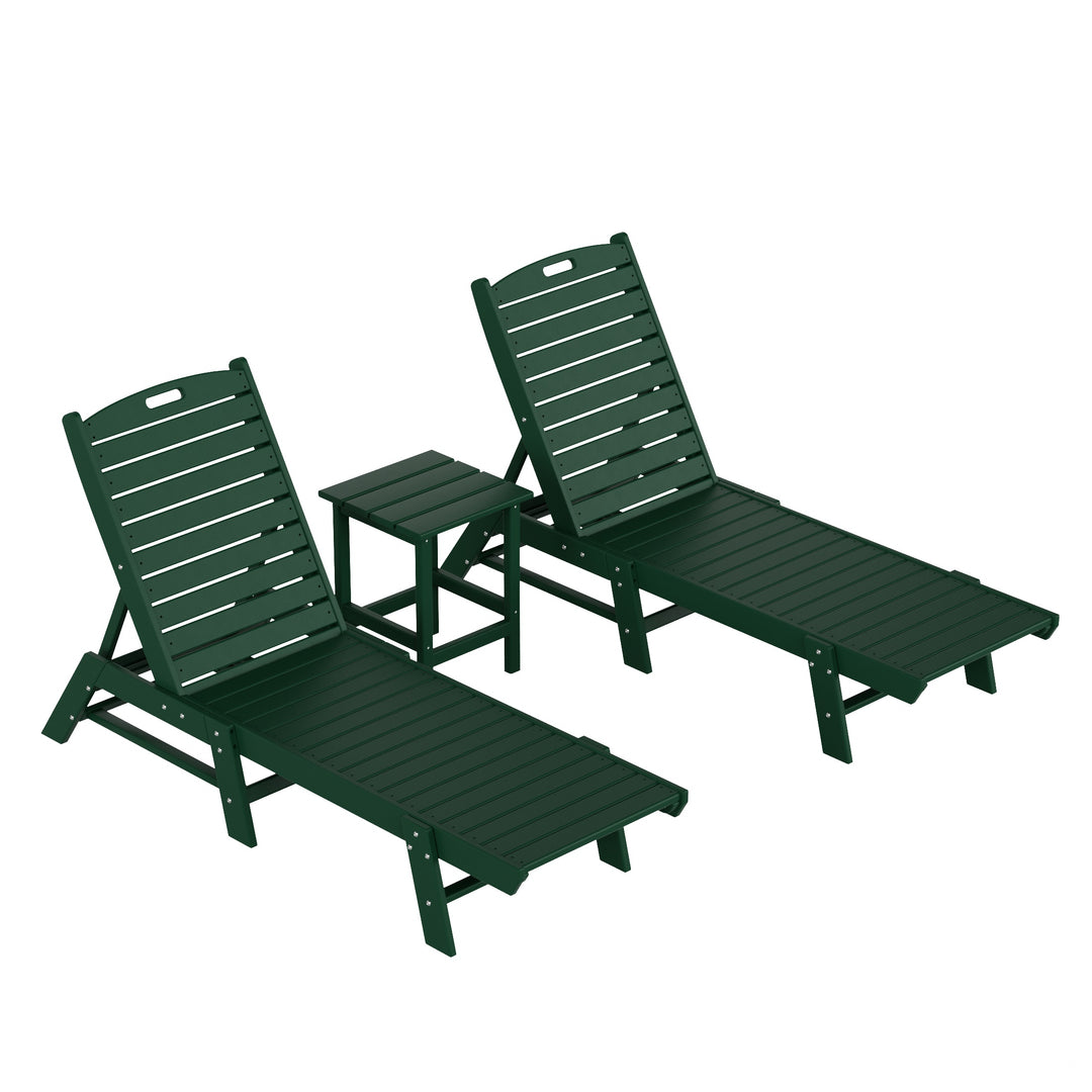 Malibu Poly Reclining Outdoor Patio Chaise Lounge Chair with Side Table Set