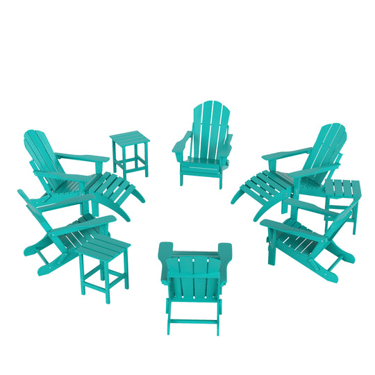 Malibu 12-Piece Outdoor Folding Poly Adirondack Chair With Ottoman And Side Table