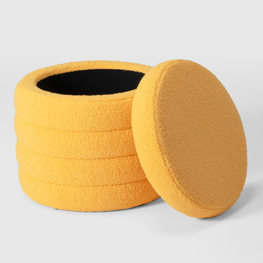 Alexandria Mid-Century Modern Faux Sherpa Round Storage Ottoman
