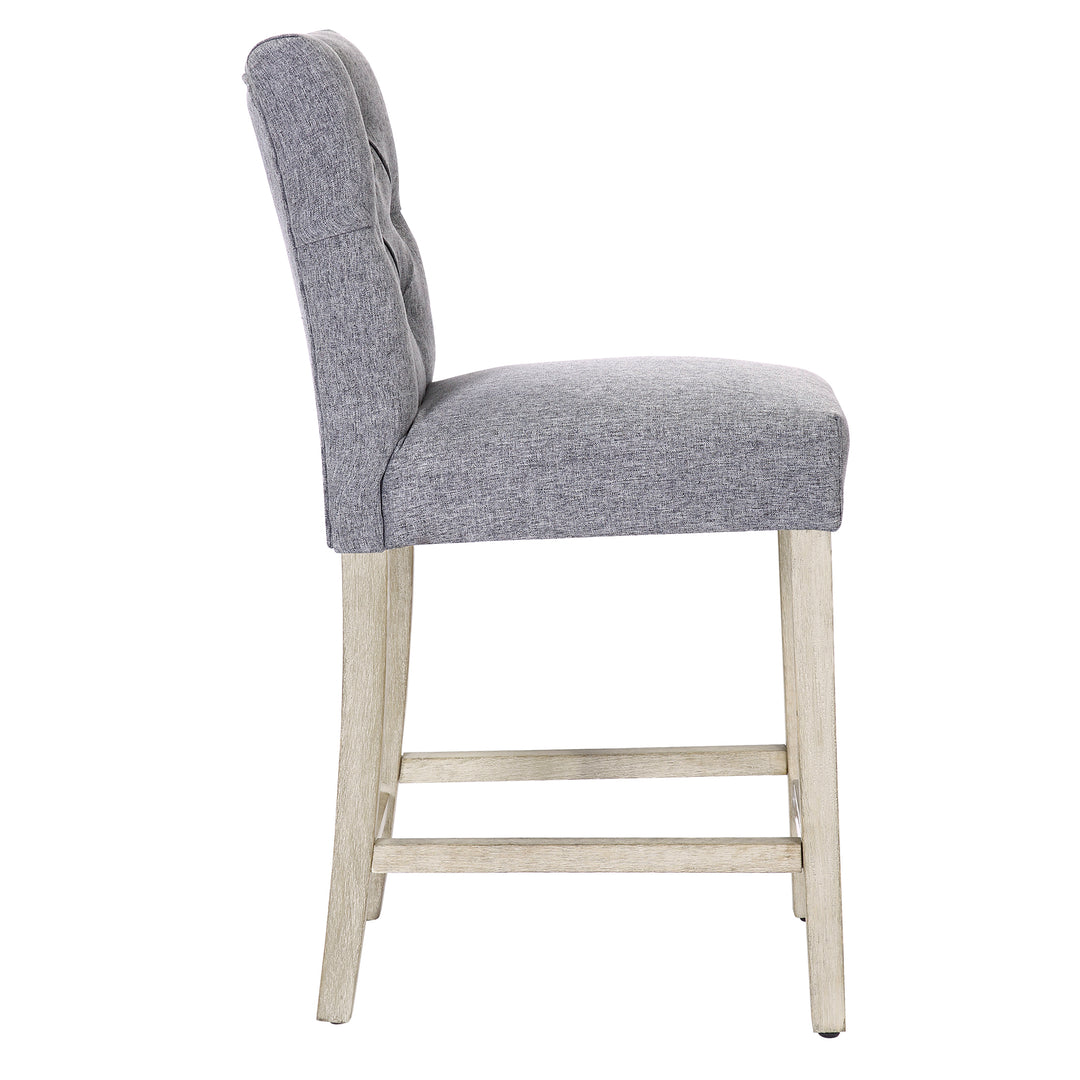 Hayes 24" Linen Fabric Tufted Counter Stool (Set of 3), Antique Gray