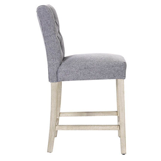 Hayes 24" Linen Fabric Tufted Counter Stool (Set of 3), Antique Gray