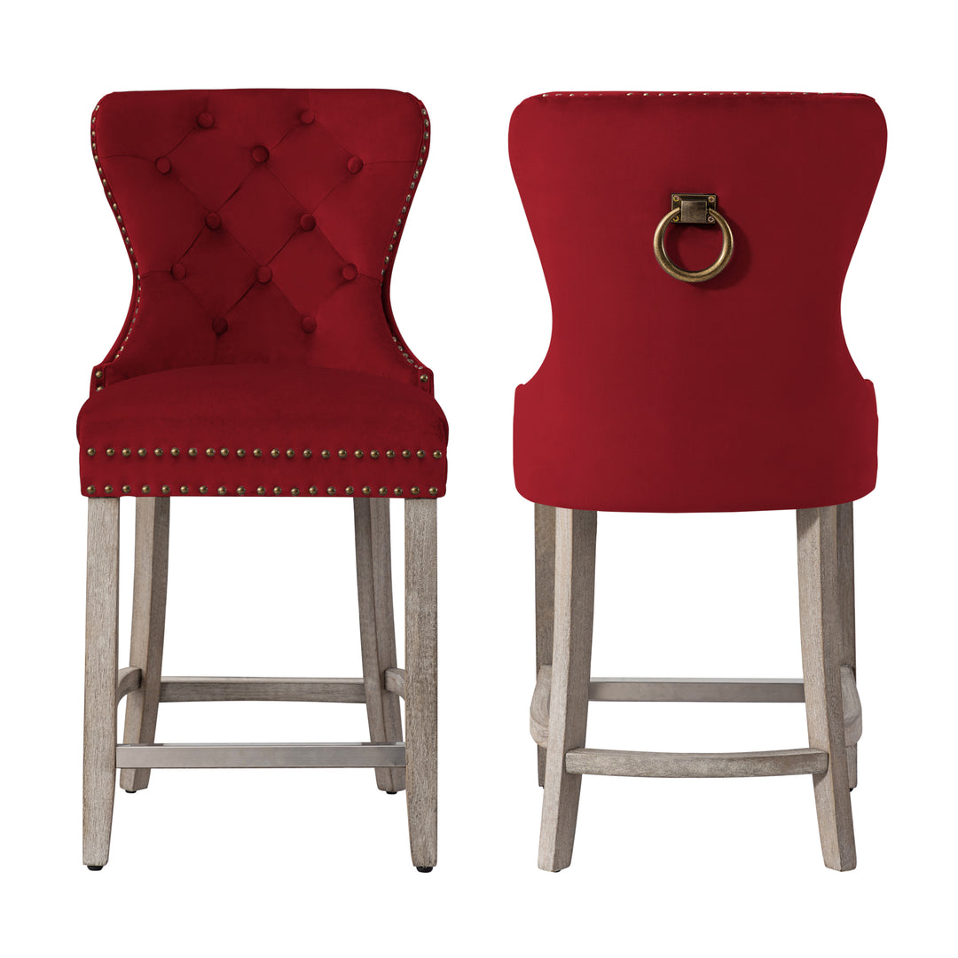 Wordford 24" Tufted Velvet Counter Stool (Set of 2), Antique Gray