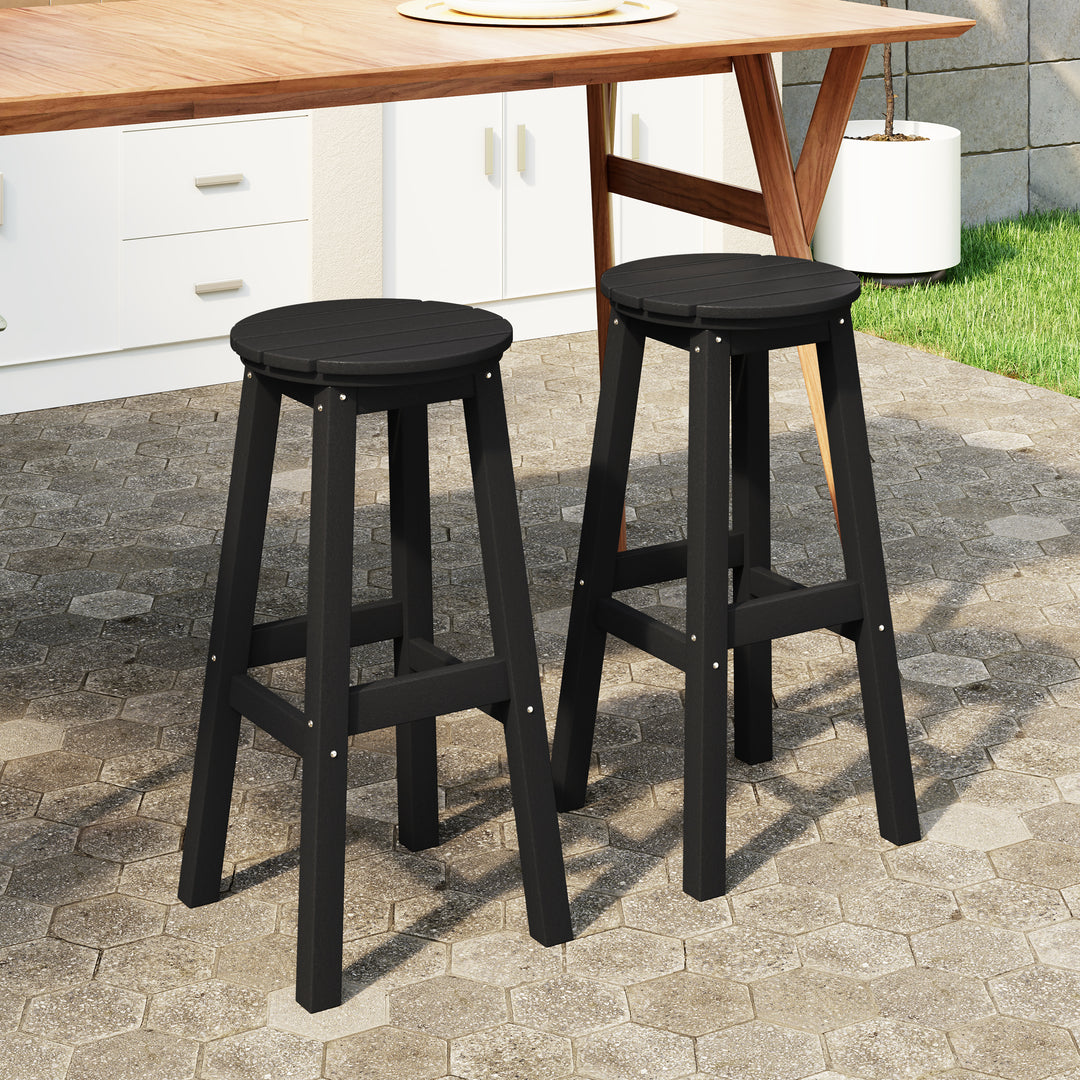 Malibu 29" HDPE Outdoor Patio Round Bar Stool (Set of 2)