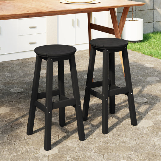 Malibu 29" HDPE Outdoor Patio Round Bar Stool (Set of 2)