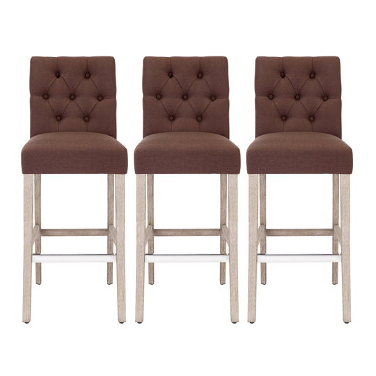 Hayes 29" Linen Fabric Tufted Bar Stool (Set of 3), Antique Gray