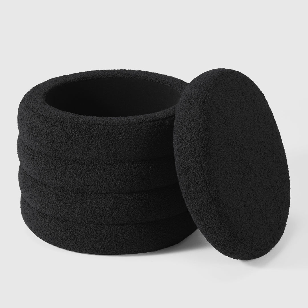 Alexandria Mid-Century Modern Faux Sherpa Round Storage Ottoman