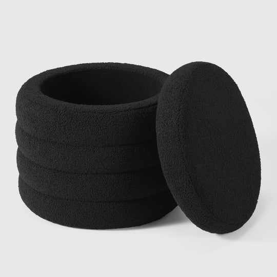 Alexandria Mid-Century Modern Faux Sherpa Round Storage Ottoman