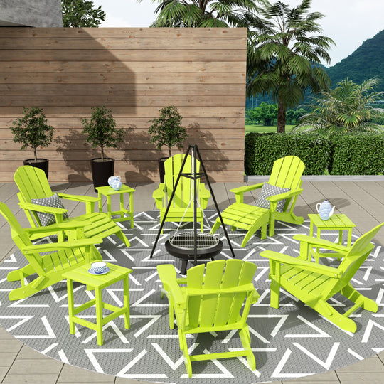 Malibu 12-Piece Outdoor Folding Poly Adirondack Chair With Ottoman And Side Table