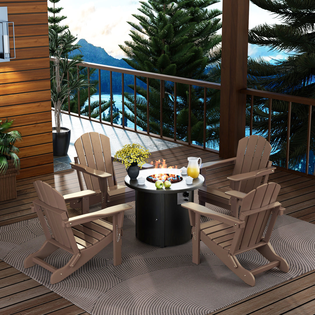Malibu Outdoor Adirondack Folding Chair With Round Fire Pit Table