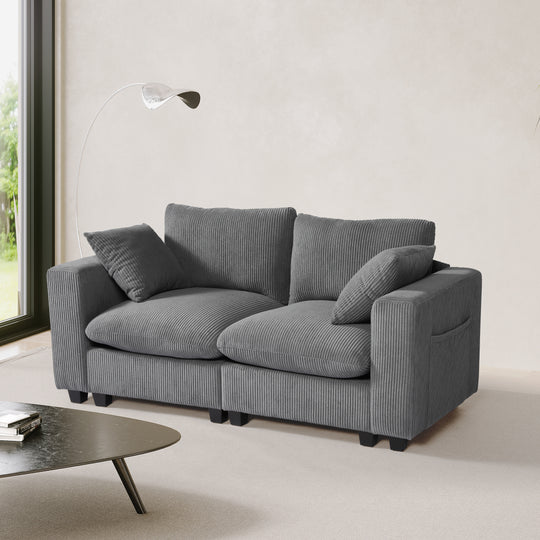 Hearthside 70" Modular Corduroy Loveseat Sofa With USB/Type-C Ports and Side Pockets