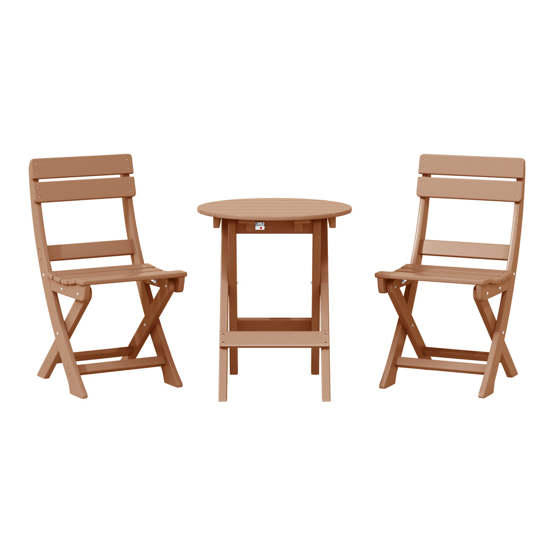Malibu 3-Piece Outdoor HDPE Folding Patio Bistro Table and Chairs