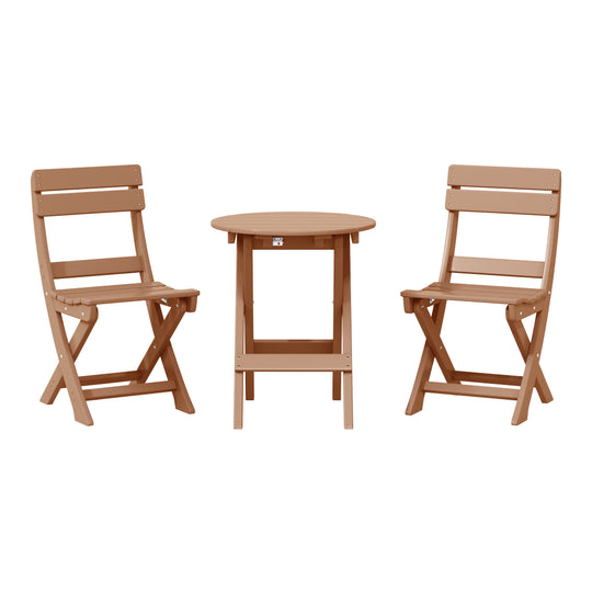 Malibu 3-Piece Outdoor HDPE Folding Patio Bistro Table and Chairs