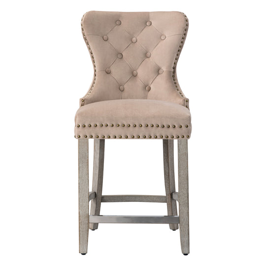 Wordford 24" Tufted Velvet Counter Stool, Antique Gray