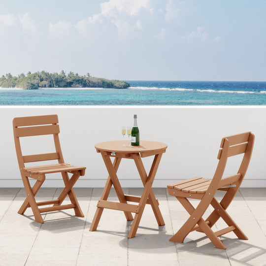 Malibu 3-Piece Outdoor HDPE Folding Patio Bistro Table and Chairs