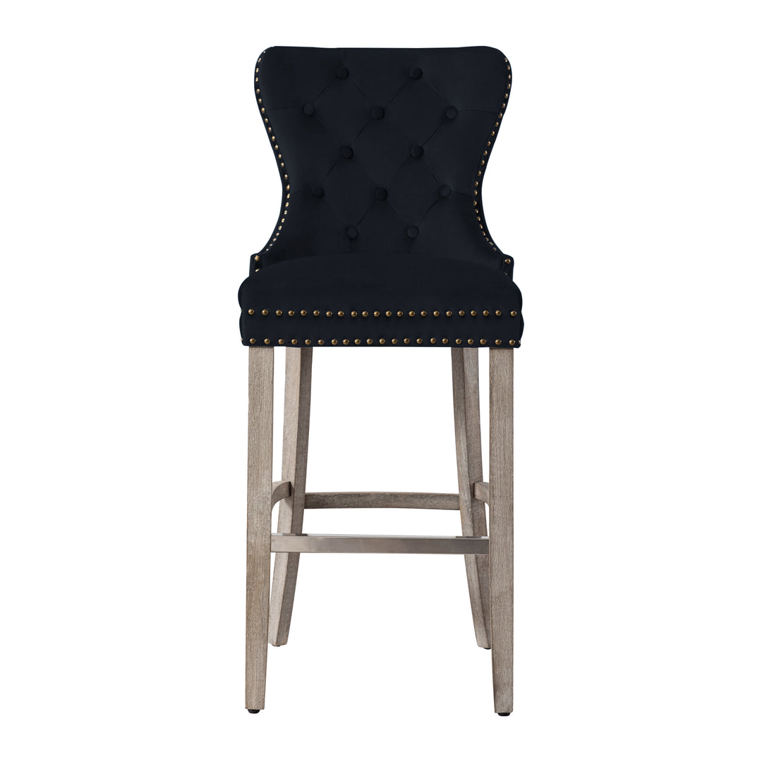 Wordford 29" Tufted Velvet Bar Stool, Antique Gray