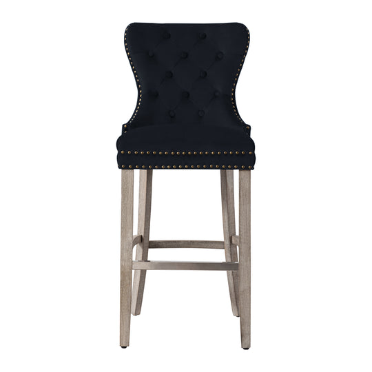 Wordford 29" Tufted Velvet Bar Stool, Antique Gray