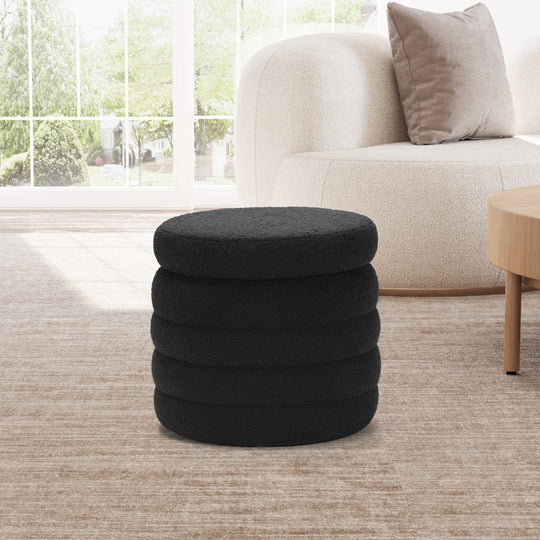 Alexandria Mid-Century Modern Faux Sherpa Round Storage Ottoman